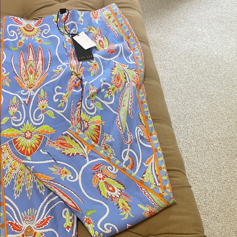Truth Blue Paisley Print Wide-Leg Jumpsuit with Orange & Green Accents